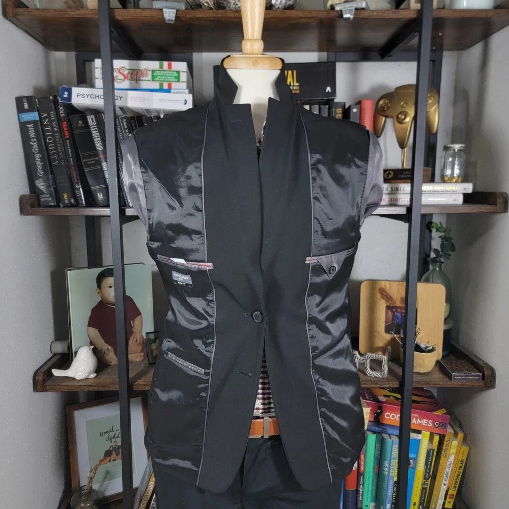 Van Heusen Flex Men's Sport Coat Blazer Two Button‎ BLACK Slim Fit Size 40S
